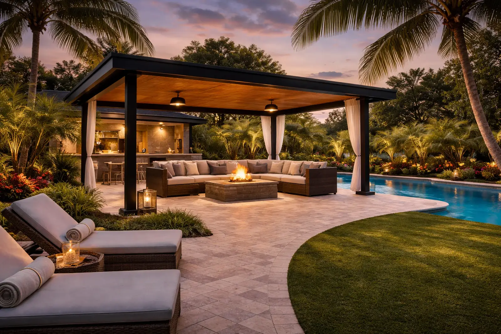 Luxury pergola outdoor living space in Florida
